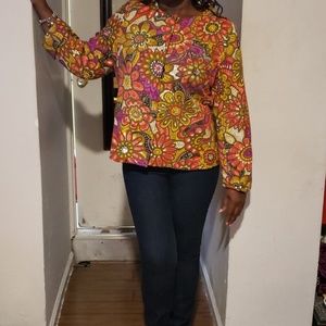 Laura Ashley jacket hidden buttons flower print.